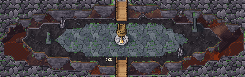 Xích Viêm ruins: a lava chasm, two wooden bridges and the inheritance dais